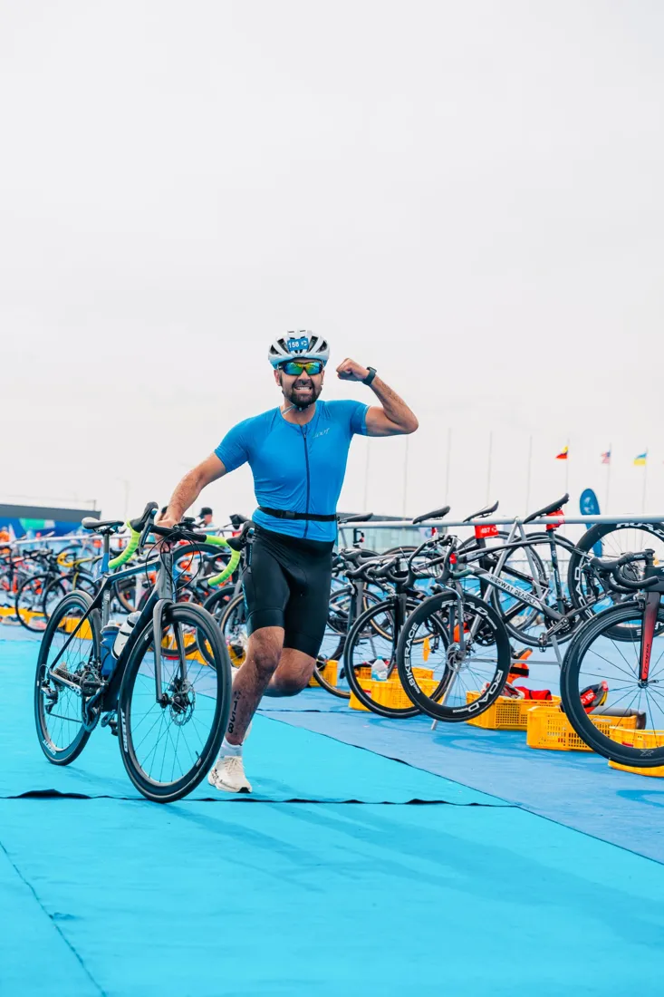 Running through transition with a road bike